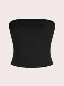 SHEIN EZwear 大碼水鑽星星圖案抹胸上衣 - 黑色 - 查看 2