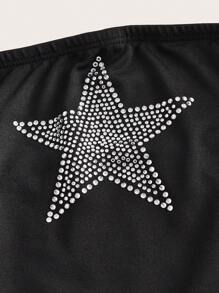SHEIN EZwear 大碼水鑽星星圖案抹胸上衣 - 黑色 - 查看 3