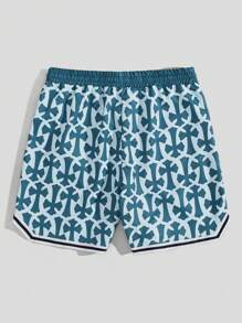 ROMWE MEN Street Life Các bạn Vượt qua Đồ họa Chữ cái Sọc trang trí Eo dây rút Quần short - Màu xanh lam - Xem 2