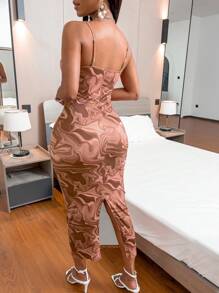 SHEIN Clasi Marble Print Cami Bodycon Dress Maxi Women Outfit - Brown - View 2