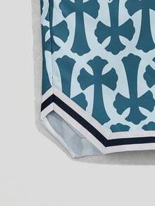 ROMWE MEN Street Life Các bạn Vượt qua Đồ họa Chữ cái Sọc trang trí Eo dây rút Quần short - Màu xanh lam - Xem 3