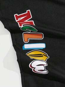 ROMWE MEN Các bạn Đồ họa Chữ cái Eo dây rút Quần thể thao - màu đen - Xem 3