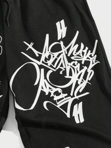 ROMWE MEN Các bạn Đồ họa Chữ cái Eo dây rút Quần thể thao - màu đen - Xem 4