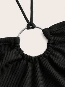 ROMWE Grunge Punk 大碼星星印花掛脖上衣 - 黑色 - 查看 3