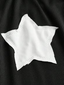 ROMWE Grunge Punk 大碼星星印花掛脖上衣 - 黑色 - 查看 4