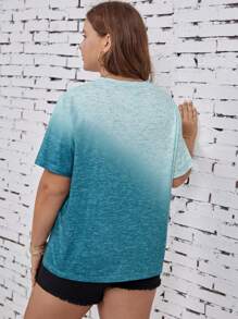 SHEIN LUNE Hơn In Ombre Áo thun - Màu xanh lam - Xem 2
