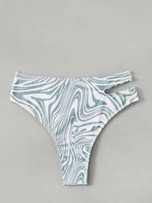 Allover Print Cut Out Bikini Bottom For Summer Beach Vacation - Multicolor - View 2