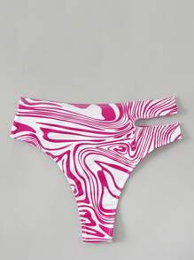 夏季全身印花镂空比基尼泳裤 - 玫紅色 - 查看 2