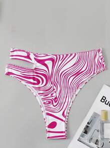 夏季全身印花镂空比基尼泳裤 - 玫紅色 - 查看 4