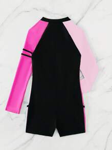 Swim SPRTY Colourblock Zipper Front Raglan Sleeve One Piece Swimsuit - Multicolor - View 3