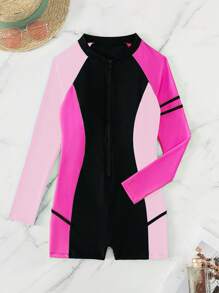 Swim SPRTY Colourblock Zipper Front Raglan Sleeve One Piece Swimsuit - Multicolor - View 4