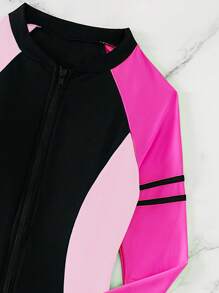 Swim SPRTY Colourblock Zipper Front Raglan Sleeve One Piece Swimsuit - Multicolor - View 6
