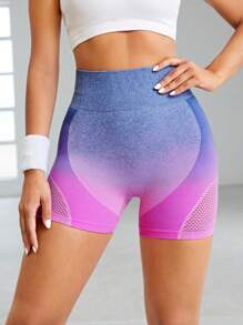 Easithlete Ombre Wideband Waist Sports Shorts Biker Shorts - Multicolor - View 3