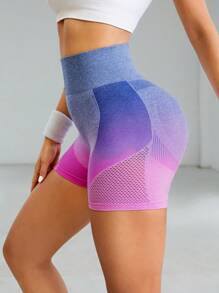 Easithlete Ombre Wideband Waist Sports Shorts Biker Shorts - Multicolor - View 5