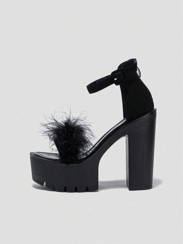 Sandalias de cuña con plataforma de verano para mujer - Tira mullida sexy, cierre con cremallera trasera, estilo romano de piel transpirable, color negro - Negro - Añade 4