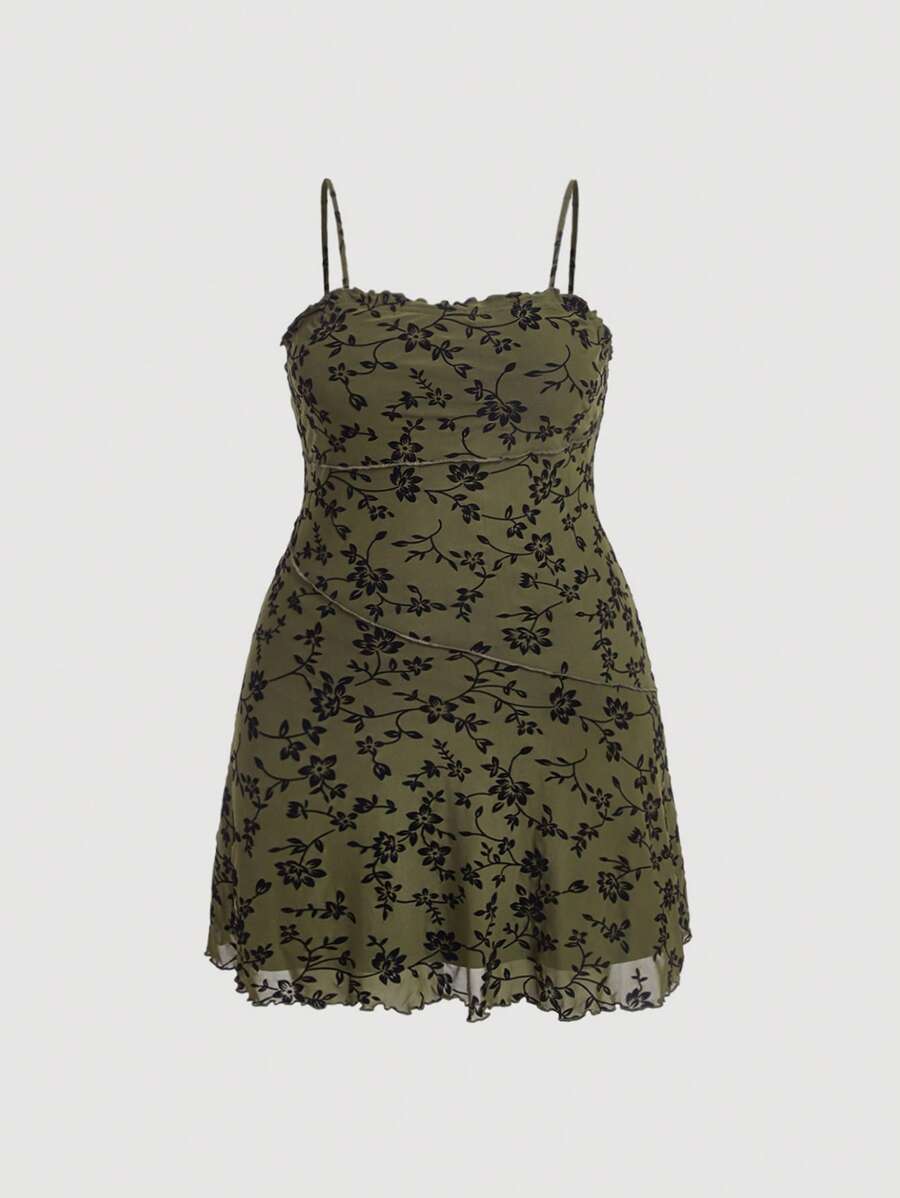 SHEIN MOD 大碼印花木耳邊吊帶洋裝 - 彩色 - 查看 1