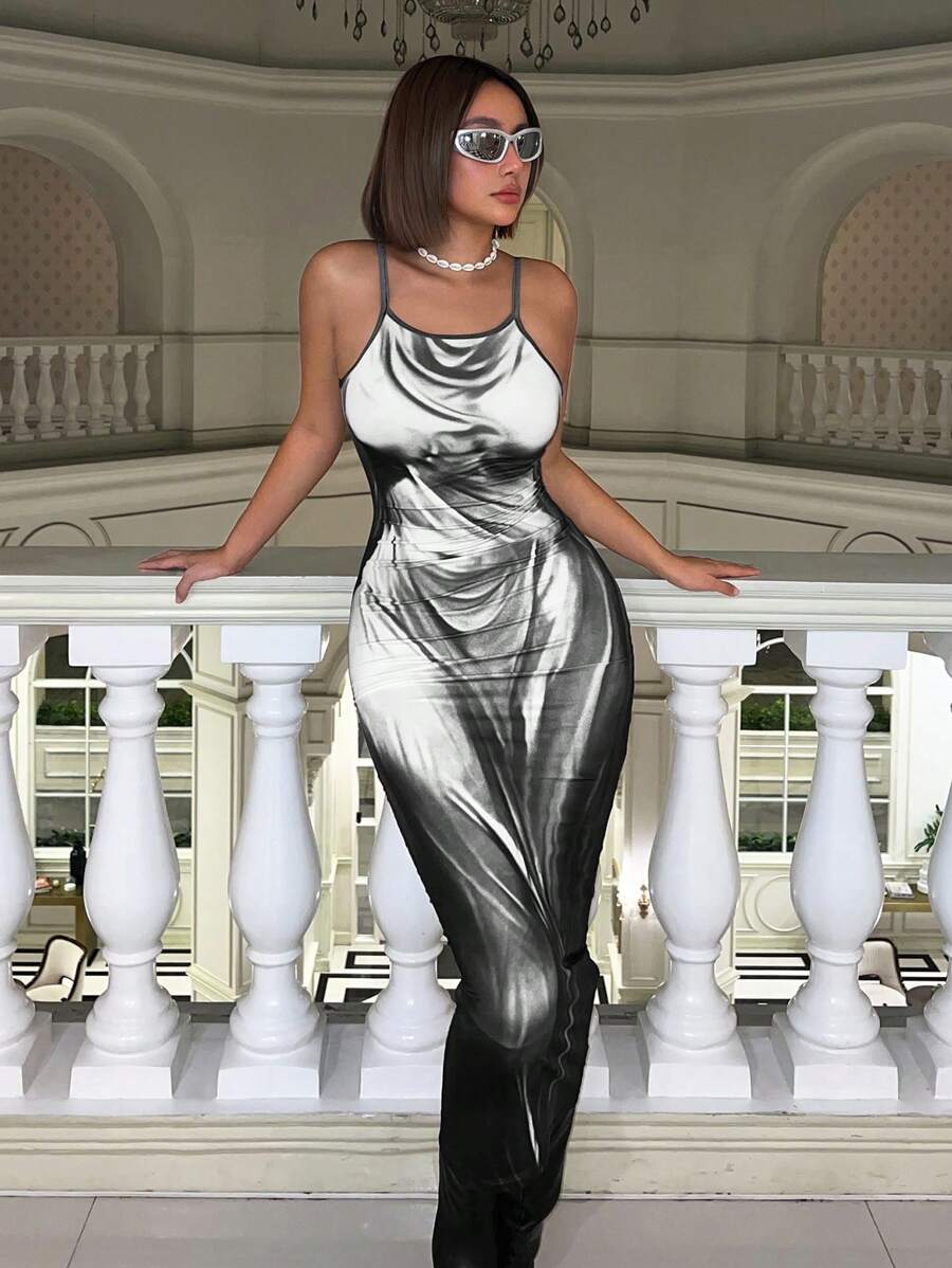 SHEIN ICON Figure Graphic Cami Dress - Black - View 1