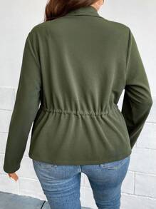 SHEIN LUNE 大碼大翻領腰部抽繩夾克 - 軍綠色 - 查看 2