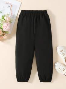 SHEIN Young Girl Letter Patched Detail Press Crease Elastic Waist Sweatpants