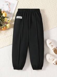 SHEIN Young Girl Letter Patched Detail Press Crease Elastic Waist Sweatpants