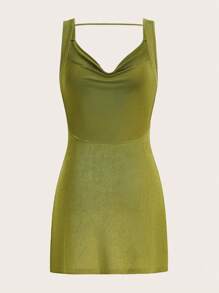 SHEIN EZwear Draped Collar Solid Cami Dress - Green - View 2