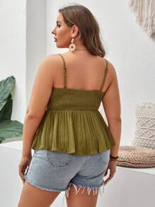 SHEIN VCAY Plus Knot Front Peplum Cami Top - Army Green - View 2