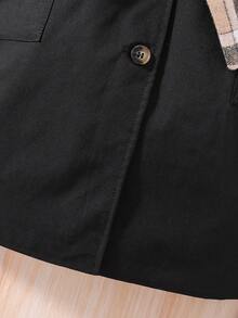 SHEIN Cô Gái Trẻ In kẻ sọc Thắt lưng Áo khoác Trench - màu đen - Xem 5