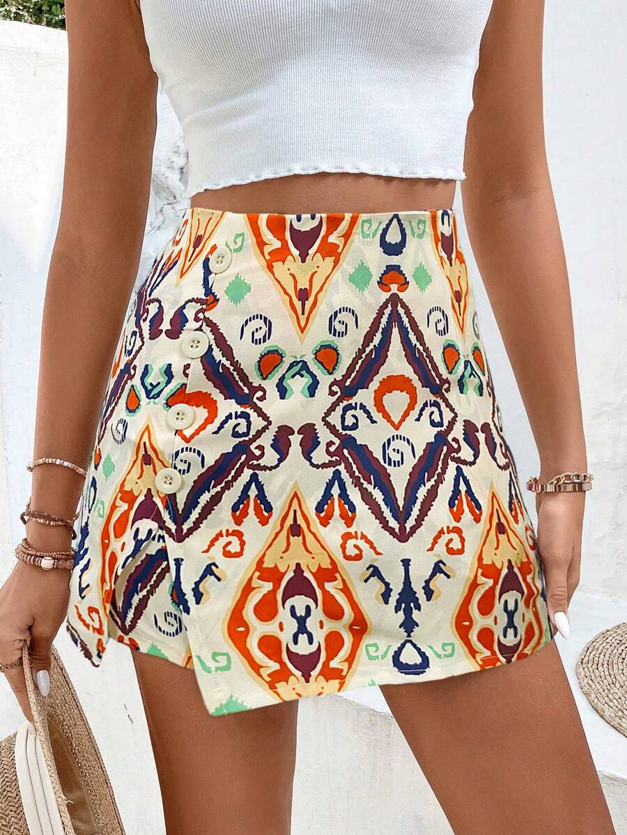 SHEIN VCAY Geo Print Split Hem Skort