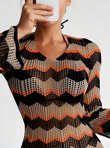 鋸齒圖案露背打結罩衫洋裝不附比基尼 - 彩色 - 查看 3