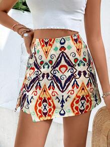 SHEIN VCAY Geo Print Split Hem Skort