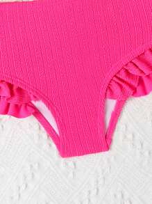 女婴荷叶边饰褶饰胸围沙滩装夏季海滩装 - 玫紅色 - 查看 4