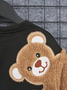 SHEIN Tween Boy Cartoon Bear Printed Crew Neck Pullover Sweatshirt With Long Sleeves - Black - View 4