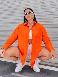 SHEIN EZwear Plus Solid Drop Shoulder Shirt - Orange - View 5