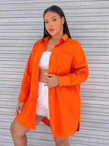 SHEIN EZwear Plus Solid Drop Shoulder Shirt - Orange - View 7