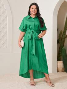 Mulvari Plus Tie Front Shirt Dress - Green - View 2