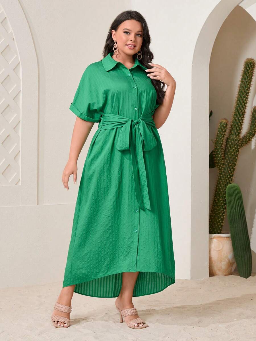 Mulvari Plus Tie Front Shirt Dress - Green - View 1