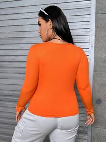 SHEIN EZwear 大碼素色大圓領T恤 - 橘色 - 查看 2