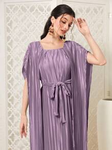 Mulvari 素色方領繫腰帶洋裝 - 紫色 - 查看 4