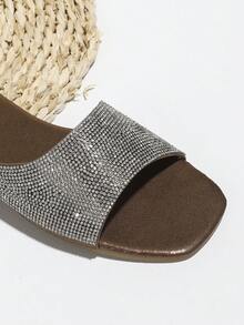 女性水晶裝飾的時尚棕色的咖啡平底涼鞋 - 巧克力棕 - 查看 2