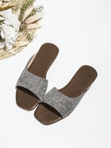 女性水晶裝飾的時尚棕色的咖啡平底涼鞋 - 巧克力棕 - 查看 3