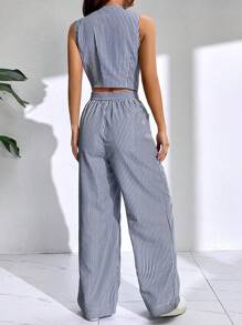 SHEIN EZwear 前紐扣闊腿連體褲