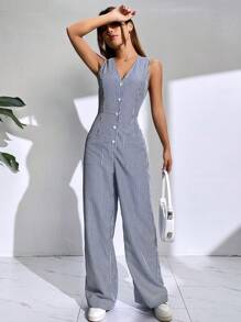 SHEIN EZwear 前紐扣闊腿連體褲