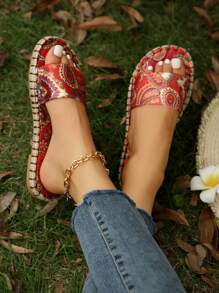 Women's Retro Print Open Toe Casual Flat Slippers For Summer, Fashion Beach Sandals