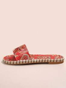 Women's Retro Print Open Toe Casual Flat Slippers For Summer, Fashion Beach Sandals