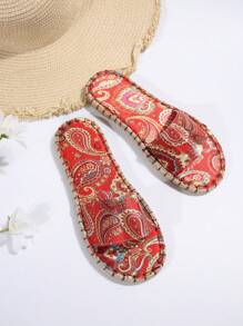 Women's Retro Print Open Toe Casual Flat Slippers For Summer, Fashion Beach Sandals