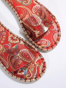 Women's Retro Print Open Toe Casual Flat Slippers For Summer, Fashion Beach Sandals