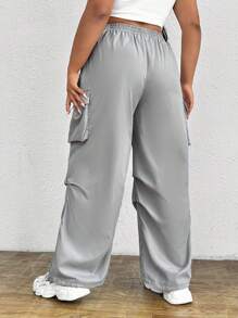 SHEIN EZwear Quần Plus Size Túi Dây kéo màu trơn Giải trí - Màu Xám nhạt - Xem 2