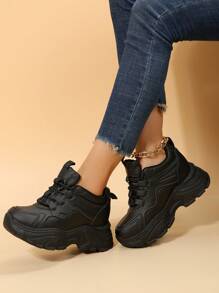 小码女士厚底休闲运动鞋，简约风格 - 黑色 - 查看 4