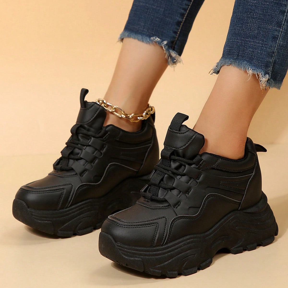 Zapatillas casuales con suela gruesa para mujer de talla pequeña, estilo minimalista