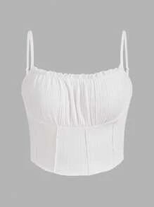 SHEIN Qutie Top de tirantes ribete fruncido pecho con fruncido - Blanco - Ver 1